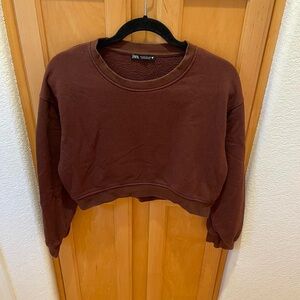 Zara Brown Cropped Sweatshirt